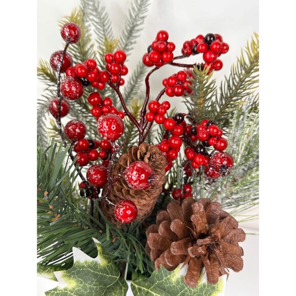 Artificial Christmas Arrangement In White Christmas Market Tin For Holiday Decor - Picture 6 of 9